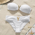 White Push Up Woman Swimsuit Summer Beach Sexy Bikini Set Solid Swimming Suit For Women Swimwear Bandeau Bathing Suit