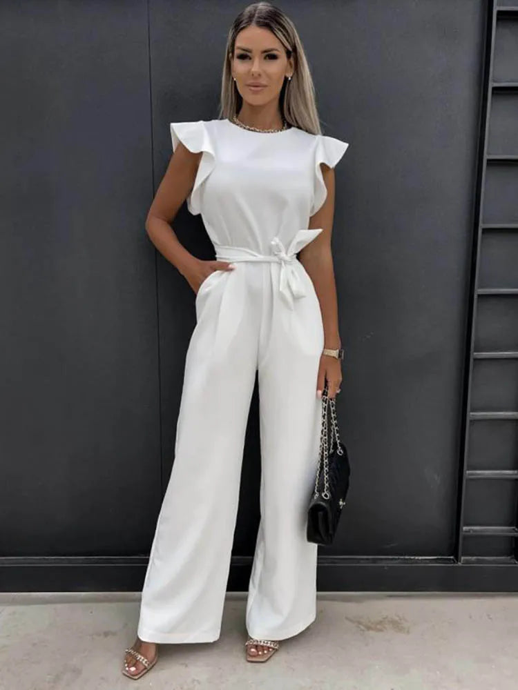 Summer Short Sleeve Wide Leg Jumpsuit for Women Elegant Romper Vintage Streetwear Jumpsuits Overalls Women Jump Suit Woman