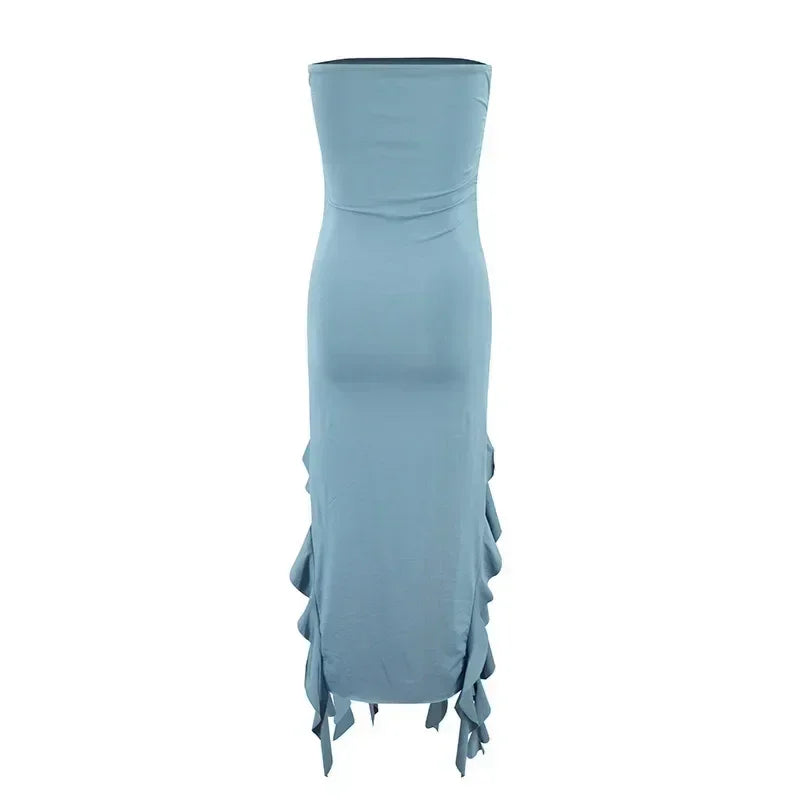 BWQ Long Dresses For Women Slit Sexy Bodycon Sleeveless Jellyfish Dress Hot Girls Fashion Off The Shoulders Maxi Dress Woman