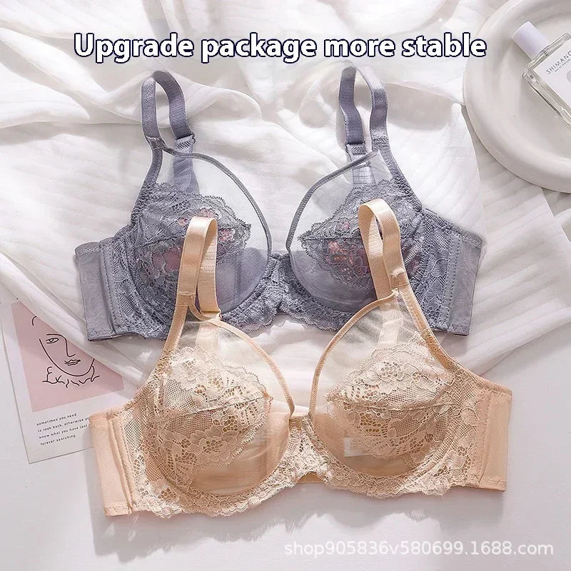 Lingerie Women's Thin BrasLace Full Cup BrasBeautifully Embroidered BrasAnti-SaggingUltra-Thin Bras